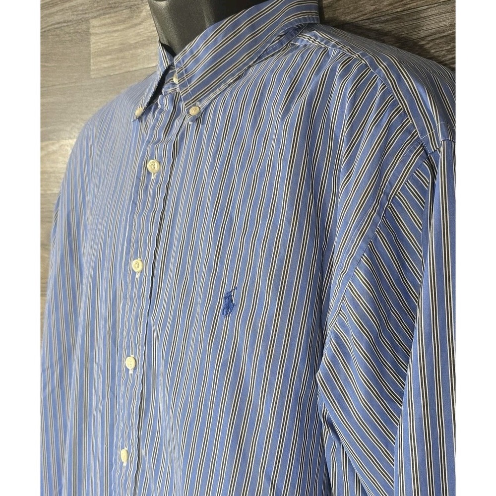 Ralph Lauren Men's Blue Striped Classic Fit Button Up Shirt Size 17.5 XL
